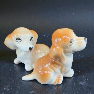 Vintage China Porcelain Dog Puppy Dogs Set 2 Figurines Decorative Figure VTG